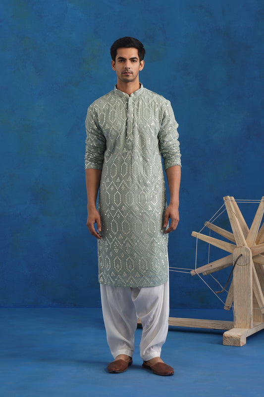 Dhusar Abstract Mirror Kurta Set