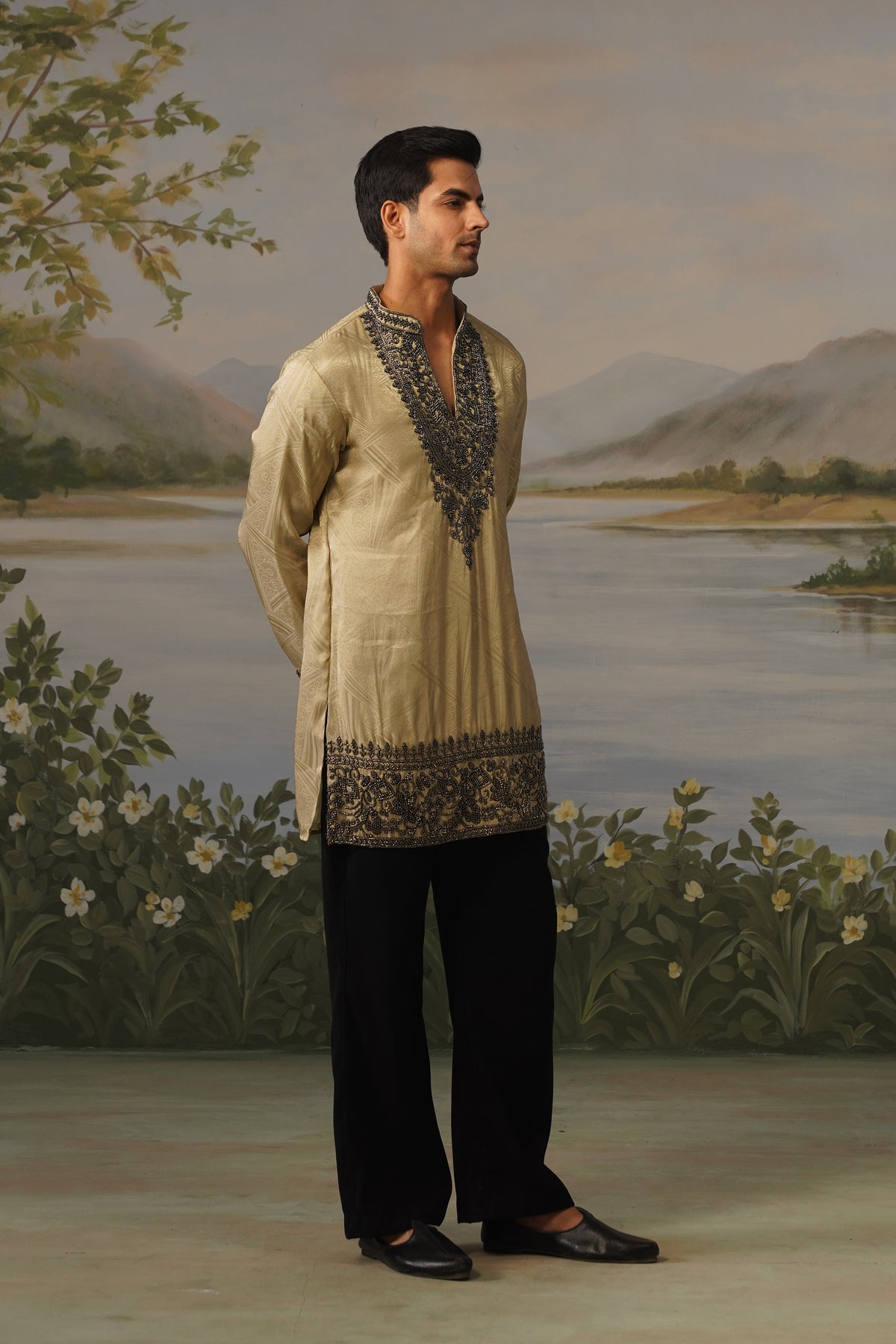 Zarin Champagne Bead Embroidered Kurta Set