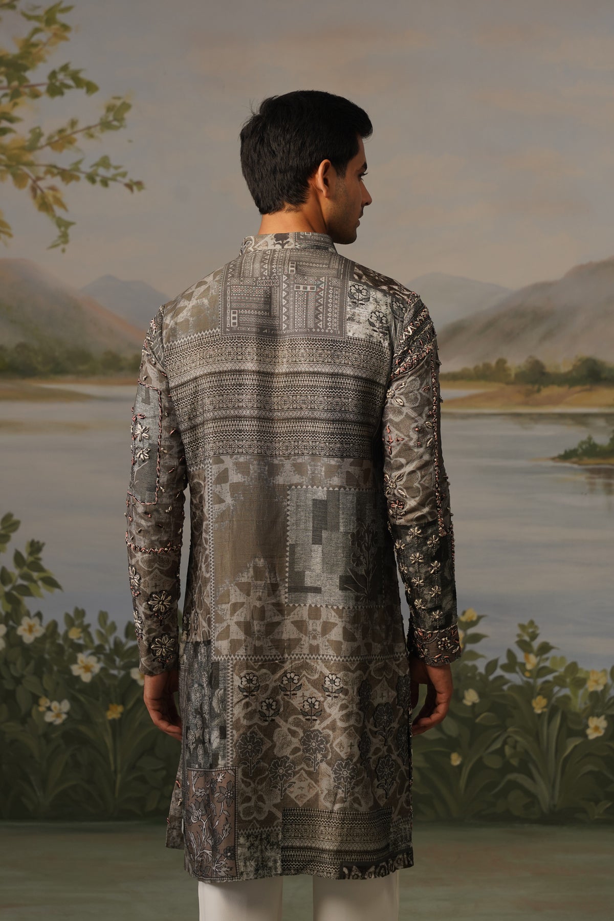 Dhuaan Grey Hand Thread Dhagai Work Kurta Set