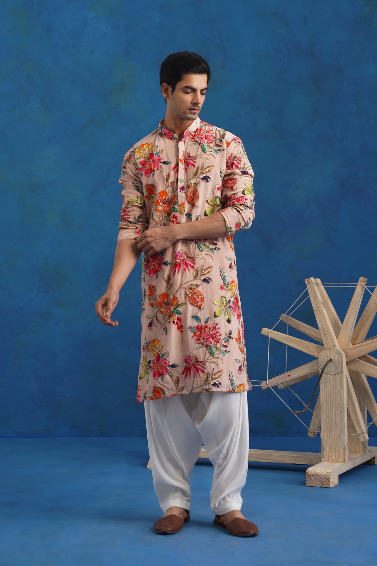 Gulbahar Pink Bead Embroidered Kurta Set for men — KUN The Label