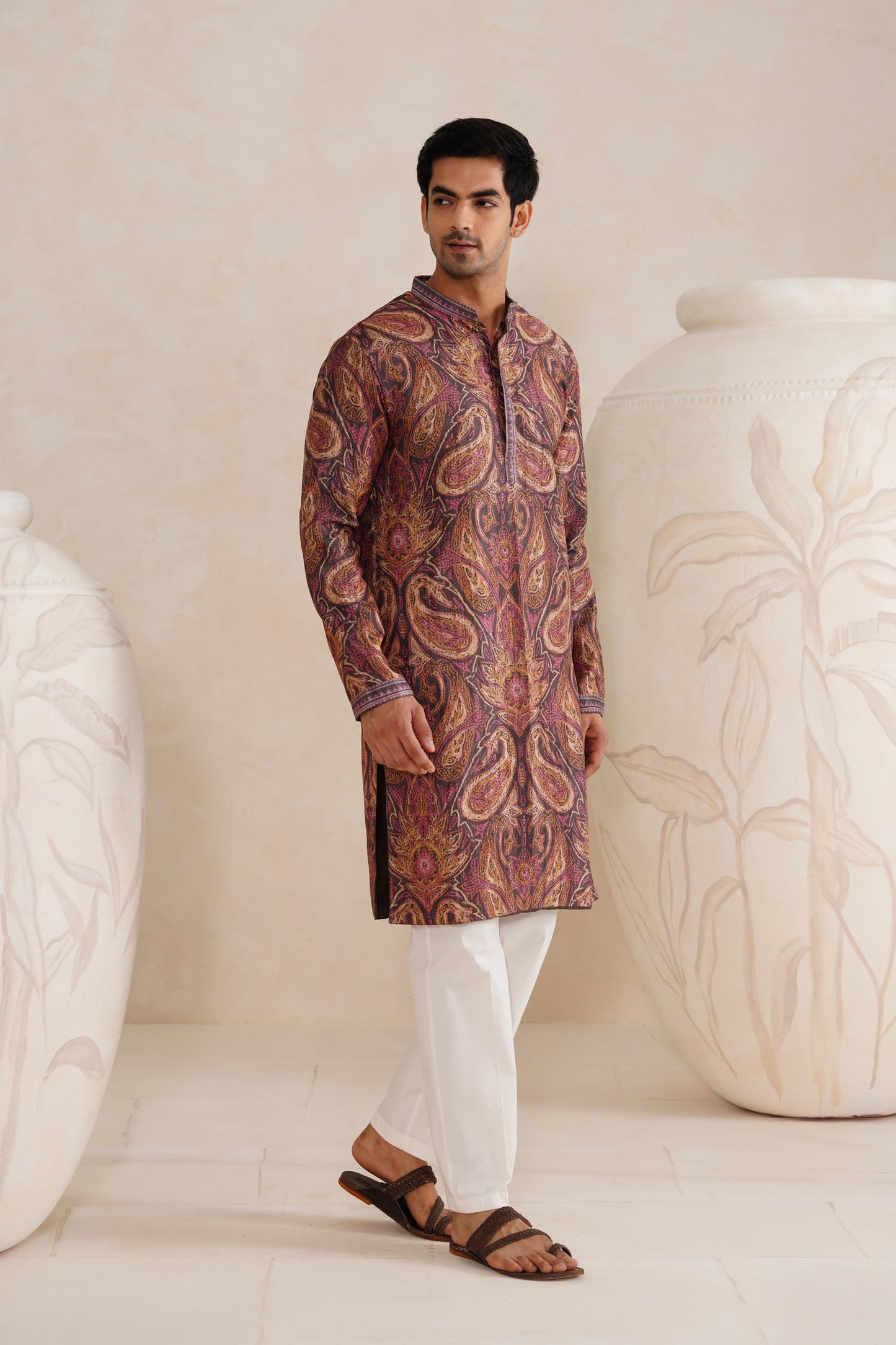 Brown Paisley Tussar Ghicha Silk Kurta Set