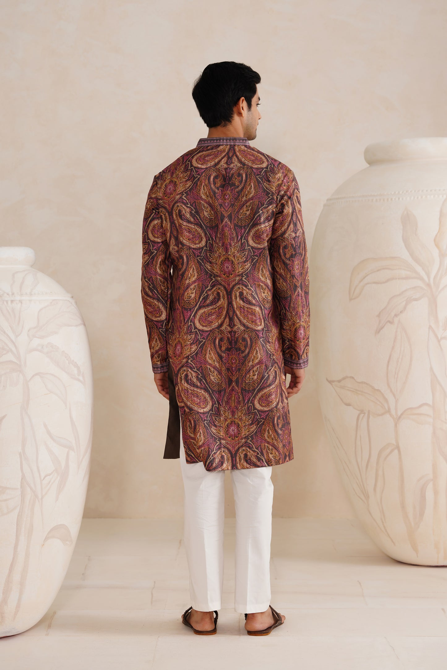 Brown Paisley Tussar Ghicha Silk Kurta Set