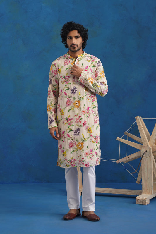 Ivory Bloom Bead Embroidered Kurta Set
