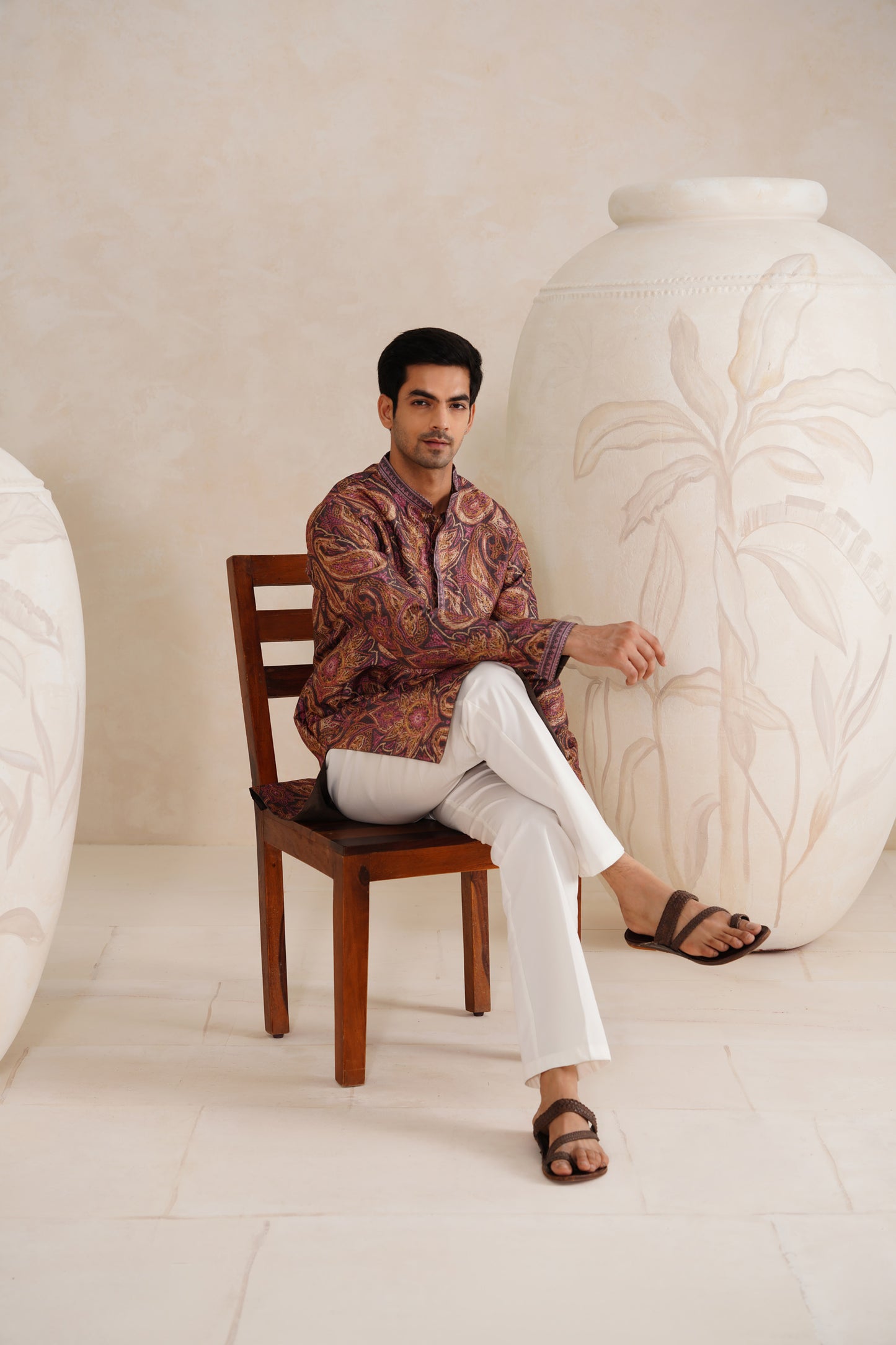 Brown Paisley Tussar Ghicha Silk Kurta Set