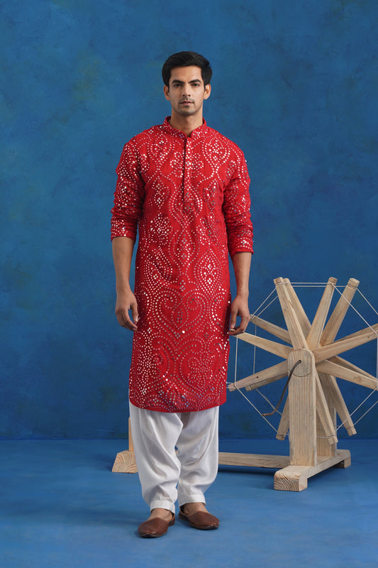 Laal Aab Mirror Kurta Set