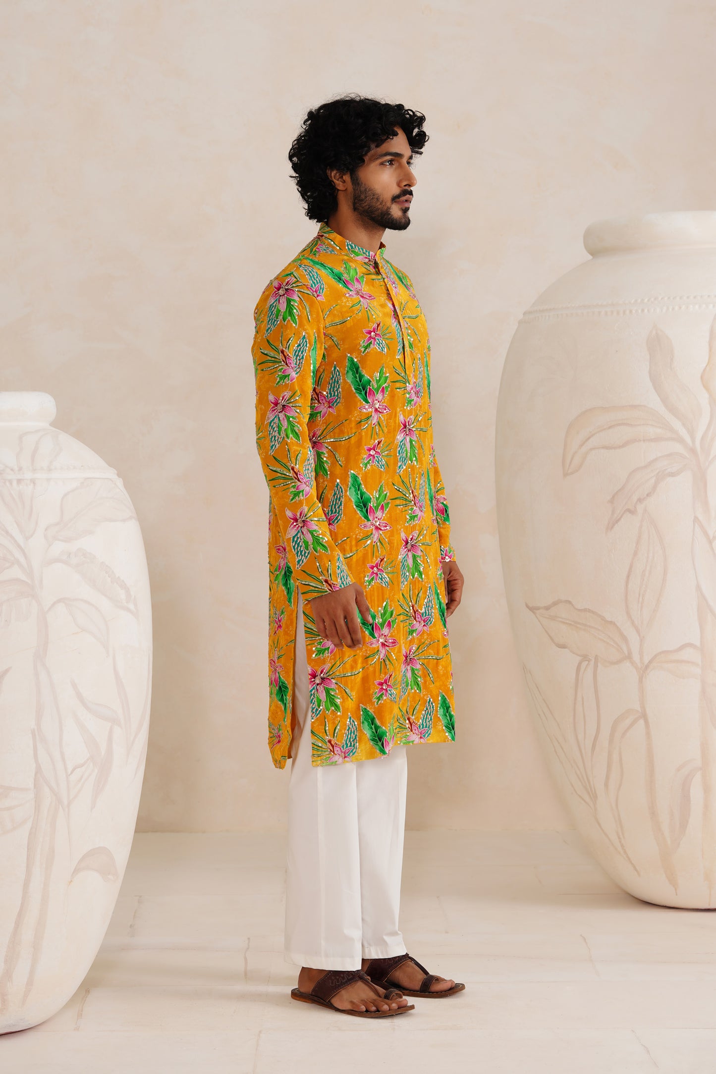 Haldi Yellow Embroidery With Print Kurta Set