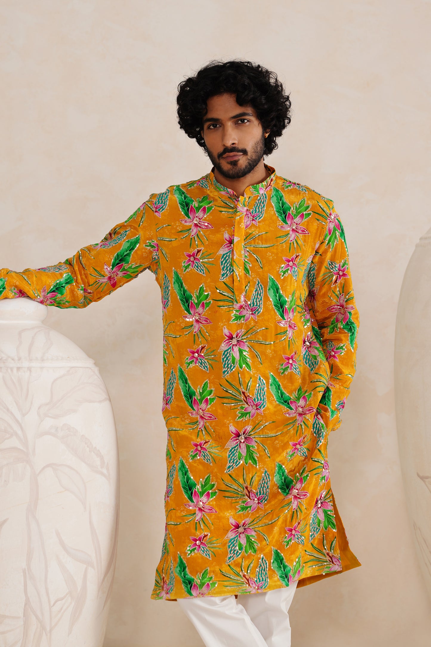 Haldi Yellow Embroidery With Print Kurta Set