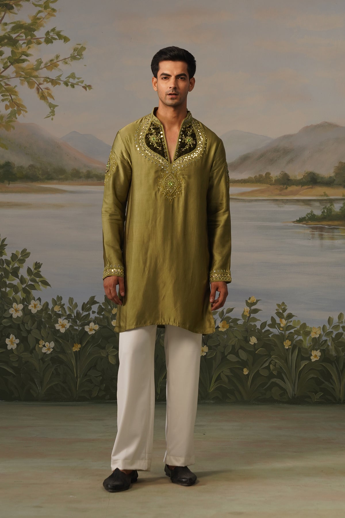 Zaitoon Olive Patchwork Zardosi Mirror Kurta Set