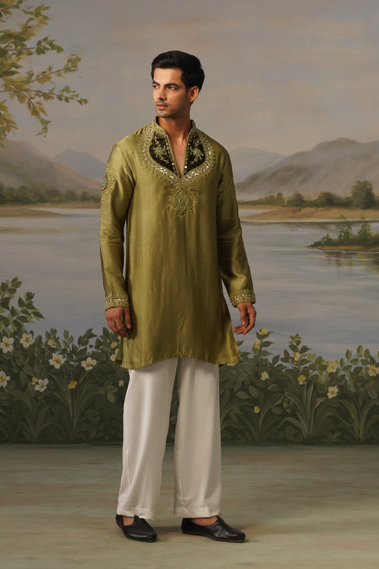Zaitoon Olive Patchwork Zardosi Mirror Kurta Set