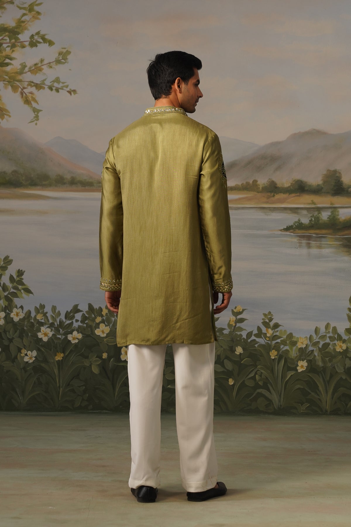 Zaitoon Olive Patchwork Zardosi Mirror Kurta Set