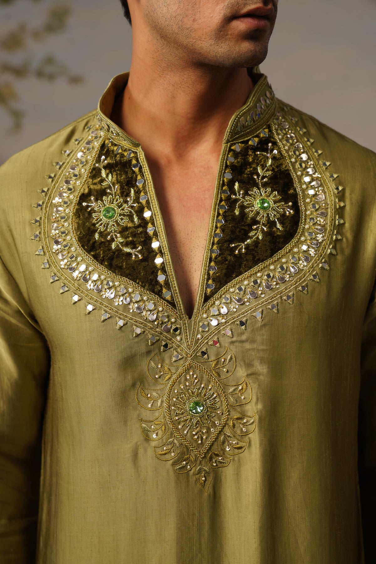 Zaitoon Olive Patchwork Zardosi Mirror Kurta Set