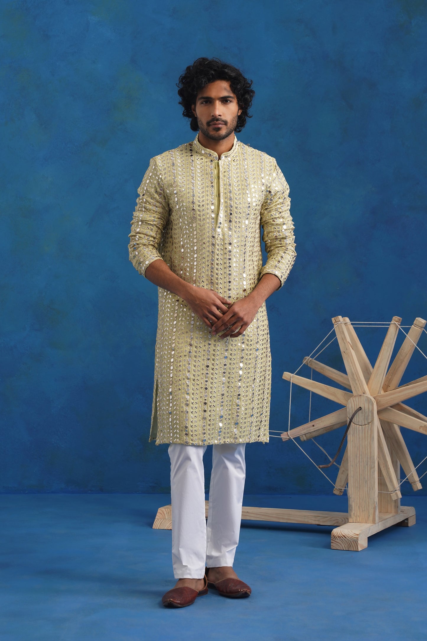 Pistachio Mirror Sequin Embroidery Kurta Set