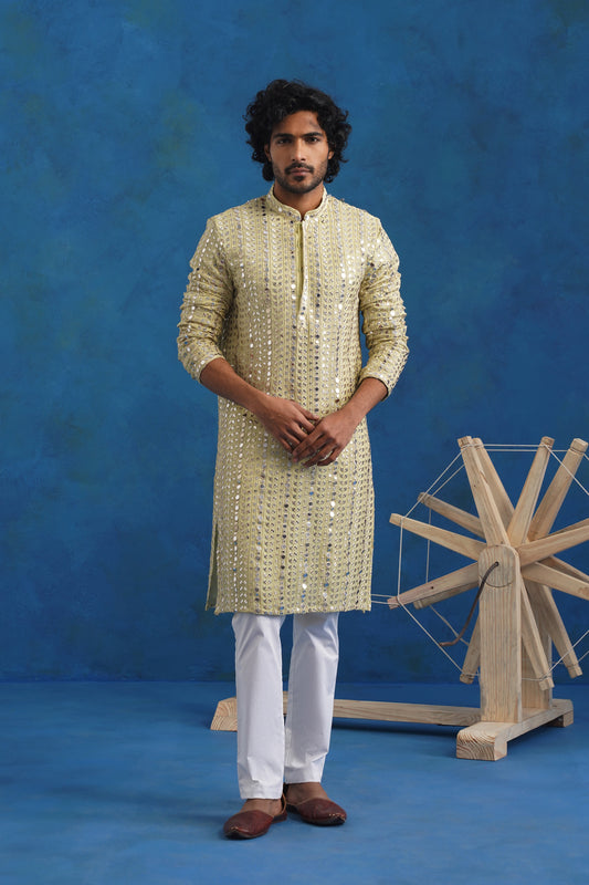 Pistachio Mirror Sequin Embroidery Kurta Set