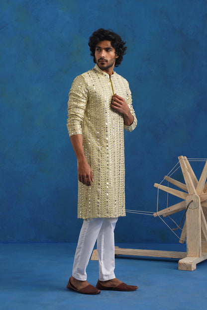 Pistachio Mirror Sequin Embroidery Kurta Set