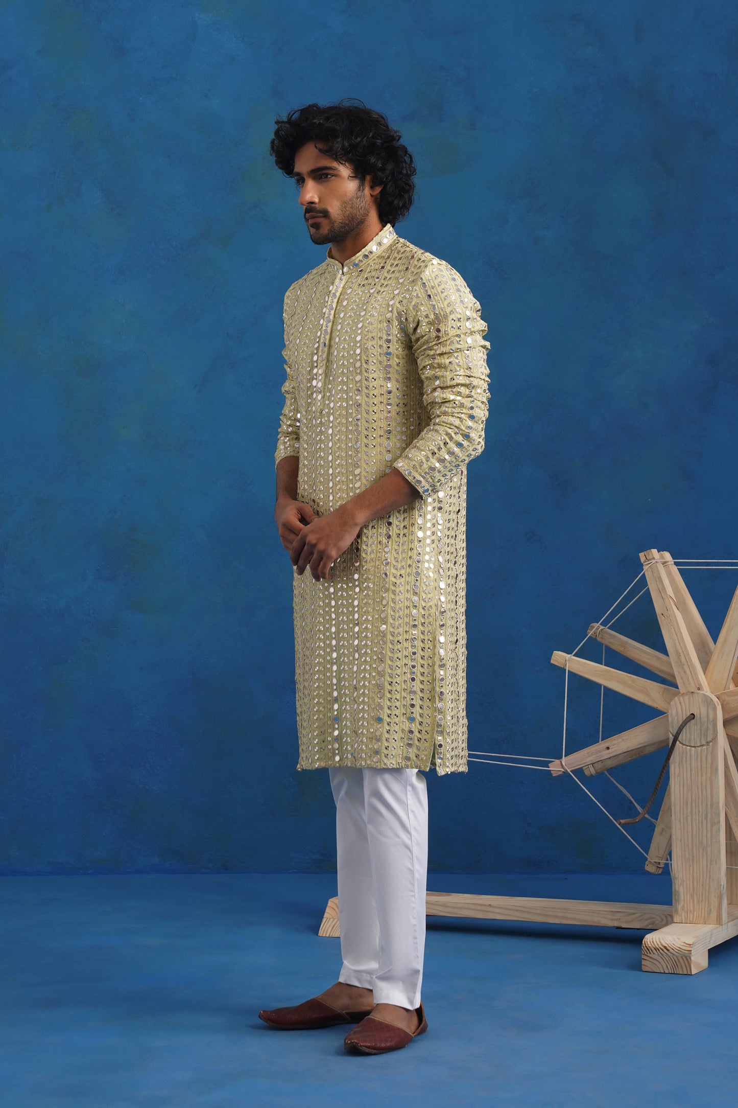 Pistachio Mirror Sequin Embroidery Kurta Set