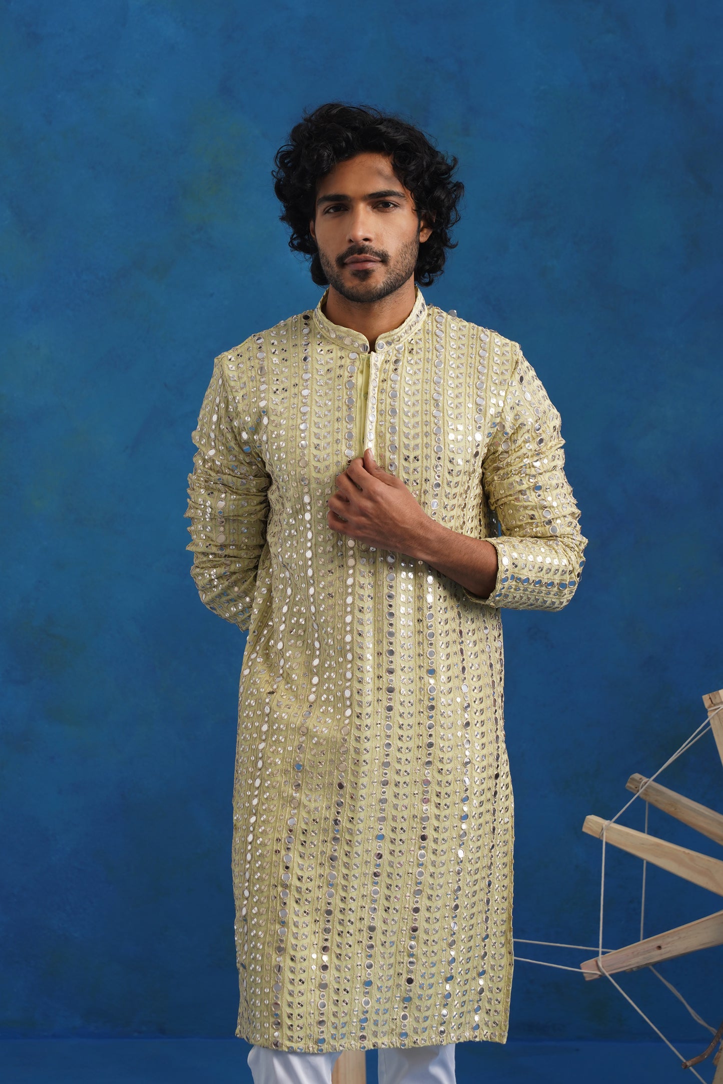 Pistachio Mirror Sequin Embroidery Kurta Set