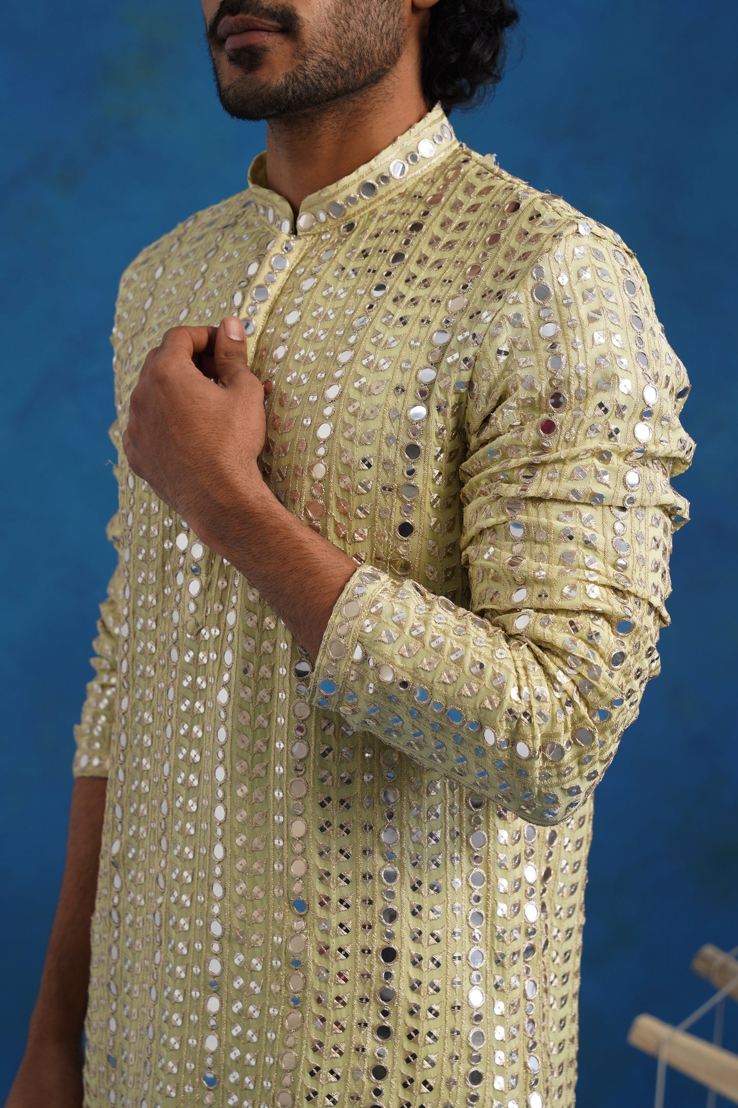 Pistachio Mirror Sequin Embroidery Kurta Set