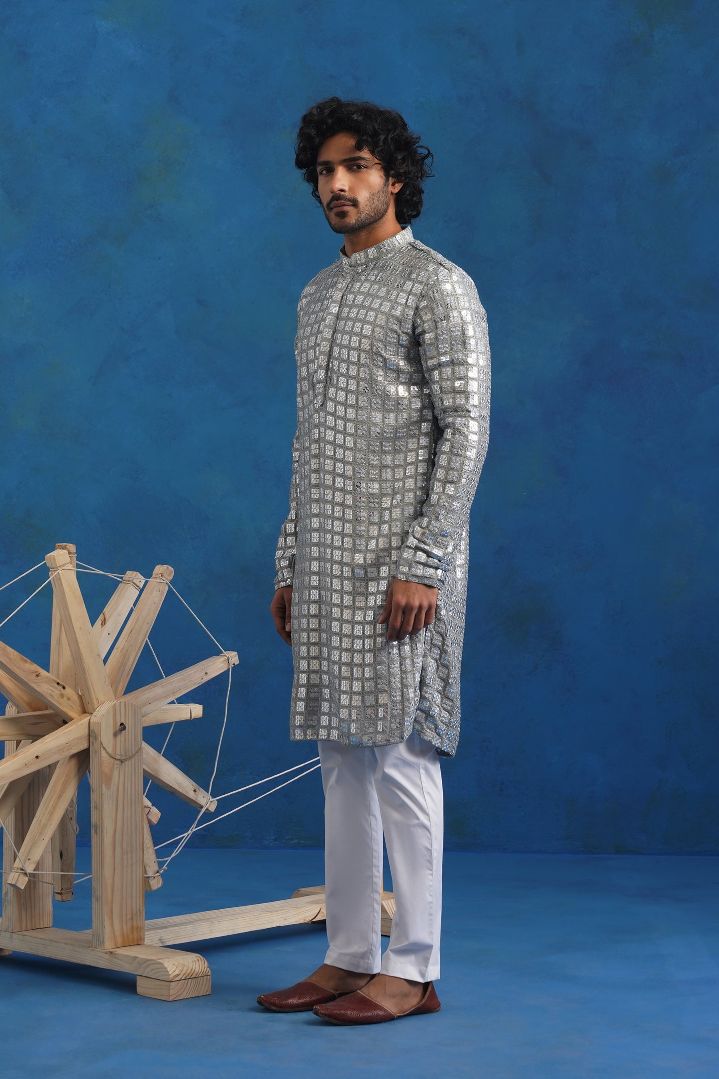Slate Parallel Mirror Kurta Set