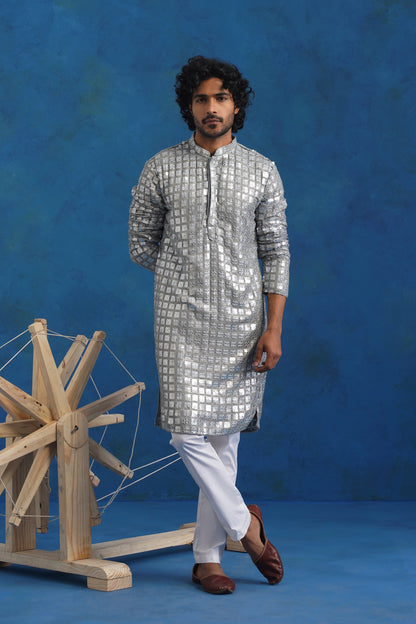 Slate Parallel Mirror Kurta Set