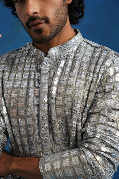 Slate Parallel Mirror Kurta Set
