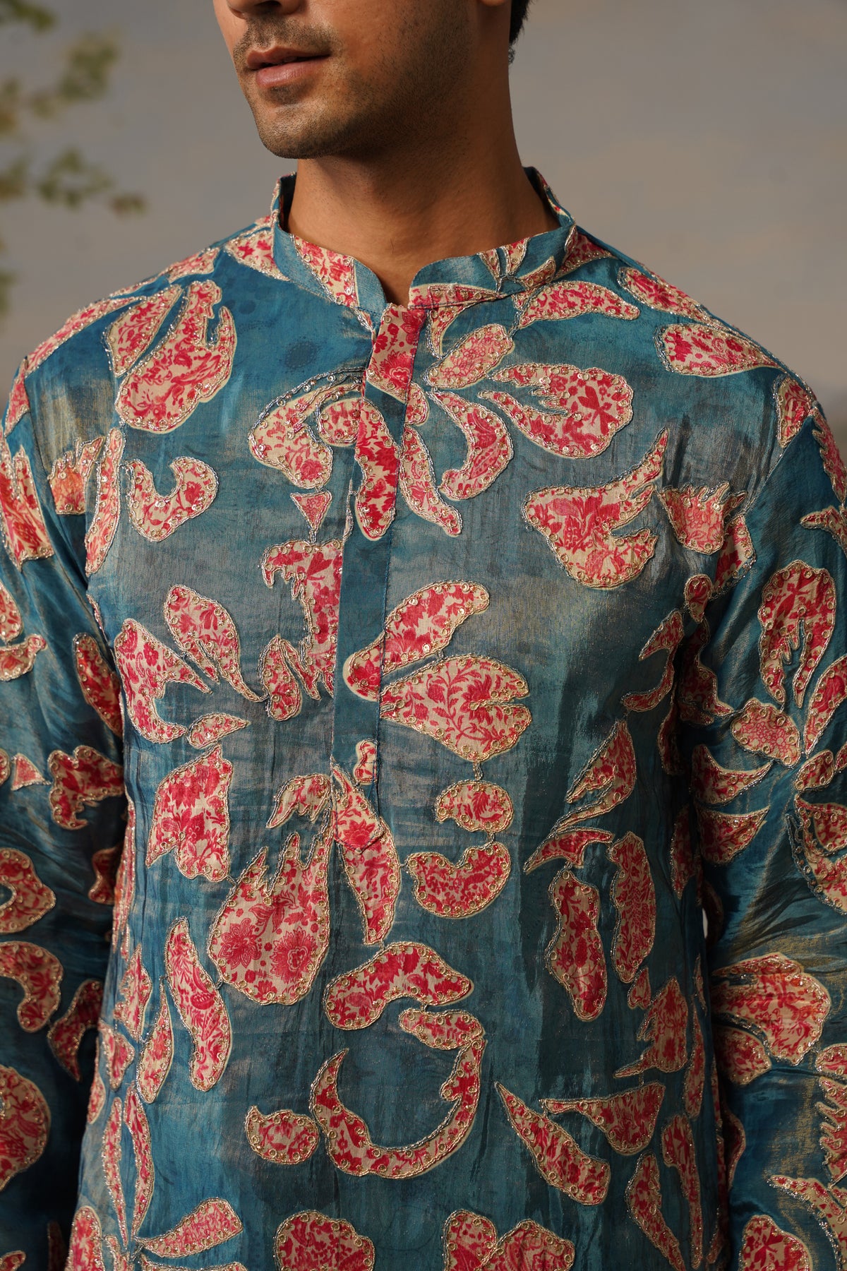Kairi Teal Paisley Embroidered Print Kurta Set