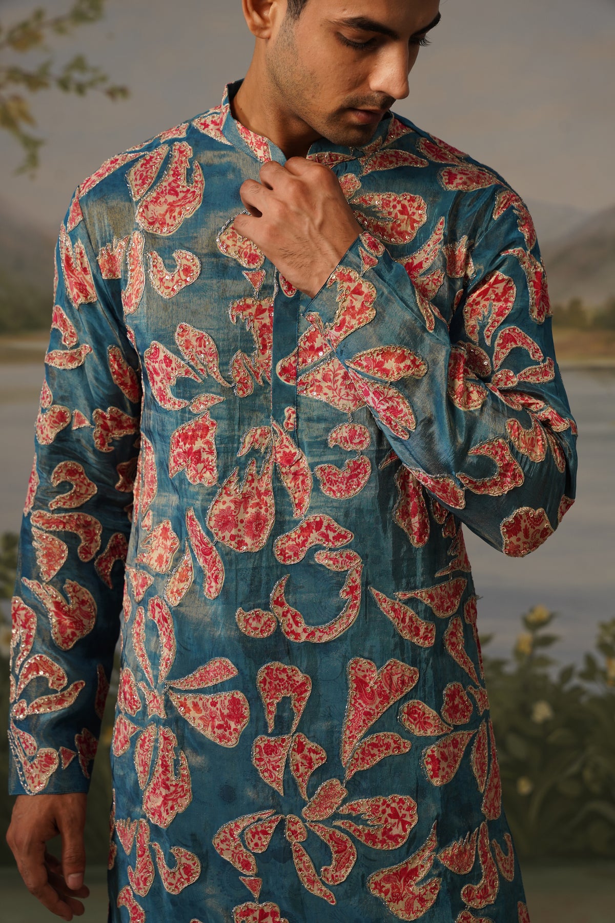 Kairi Teal Paisley Embroidered Print Kurta Set