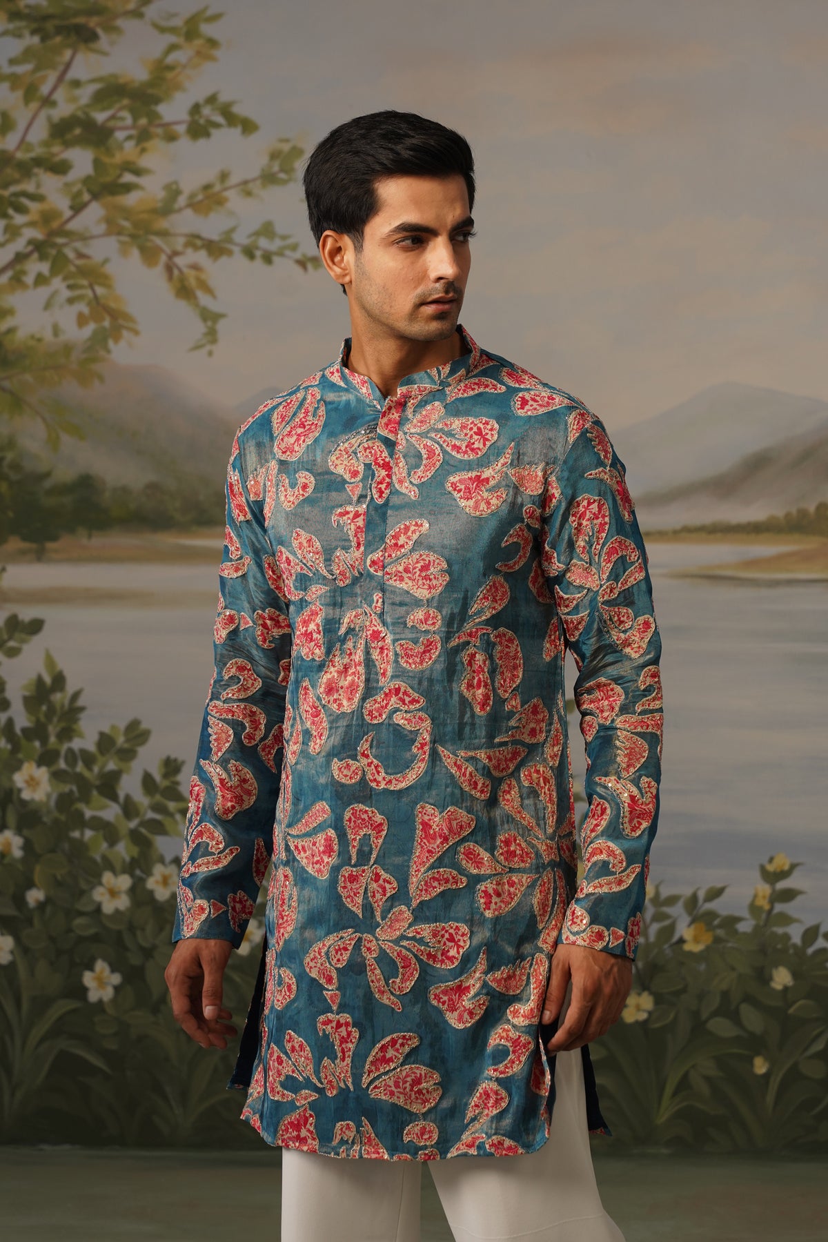 Kairi Teal Paisley Embroidered Print Kurta Set