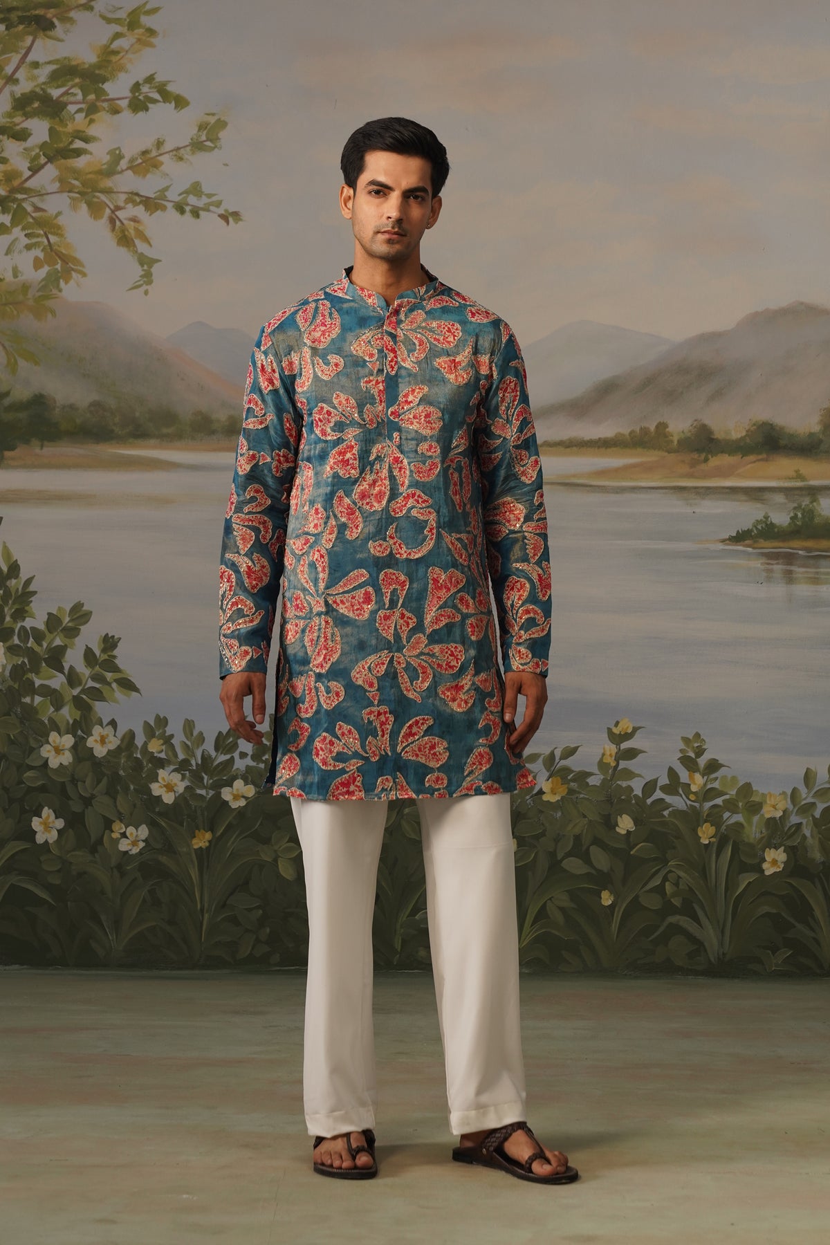 Kairi Teal Paisley Embroidered Print Kurta Set