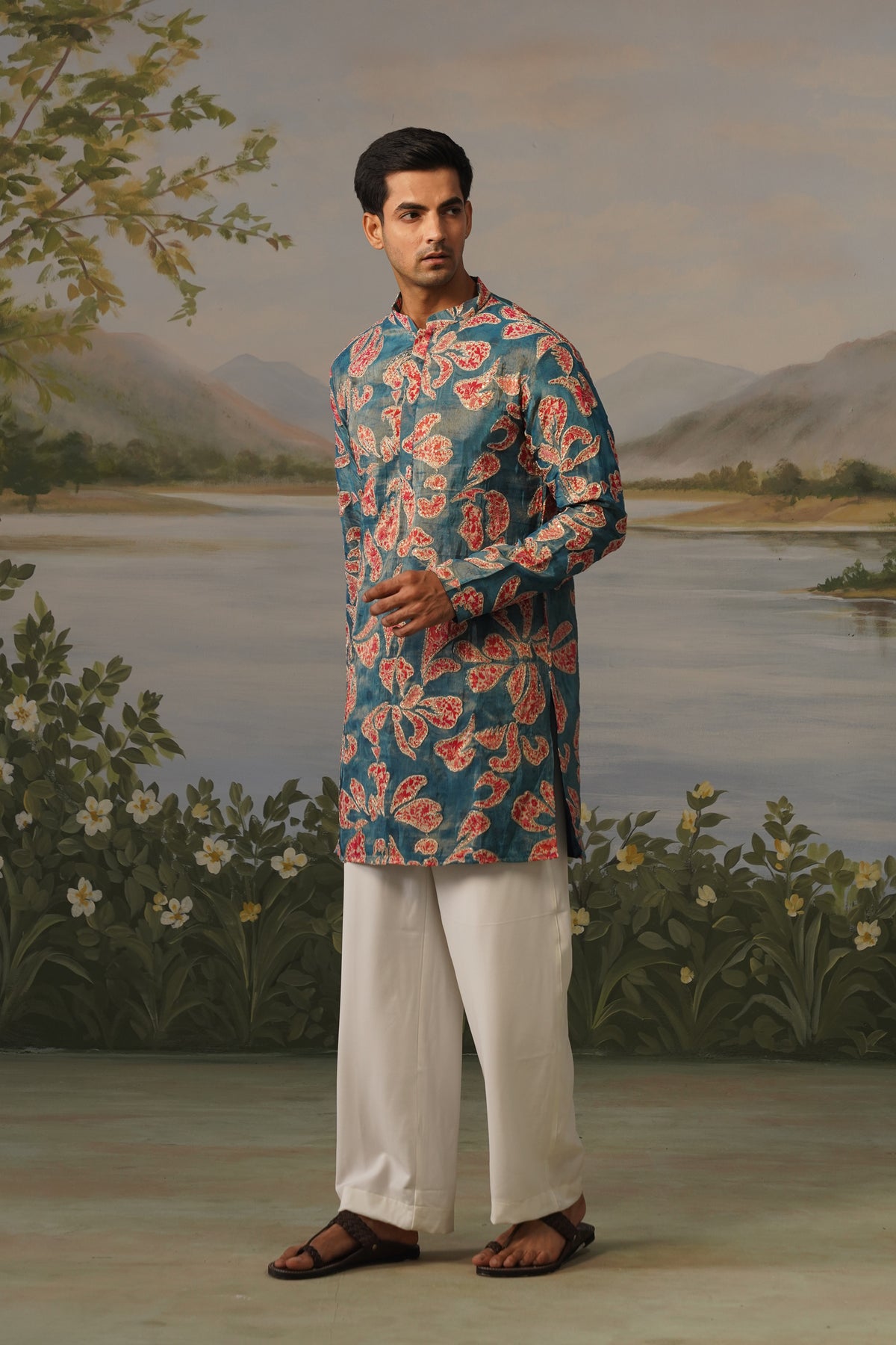 Kairi Teal Paisley Embroidered Print Kurta Set