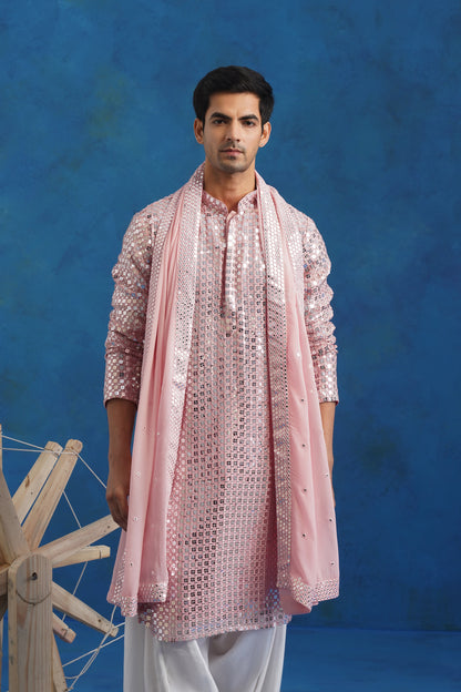 Blush Parallel Mirror Kurta Set with Dupatta