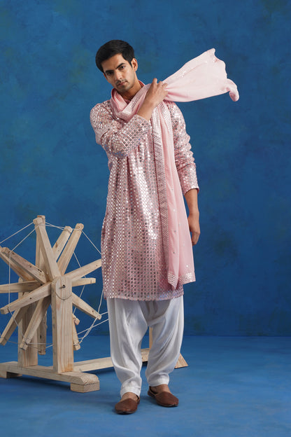 Blush Parallel Mirror Kurta Set with Dupatta