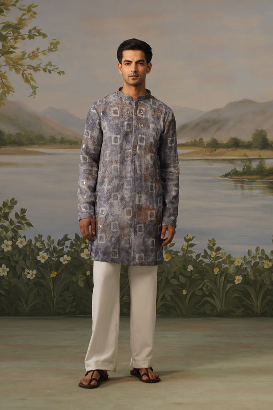 Nehar Grey Hand Batik Embroidered Kurta Set