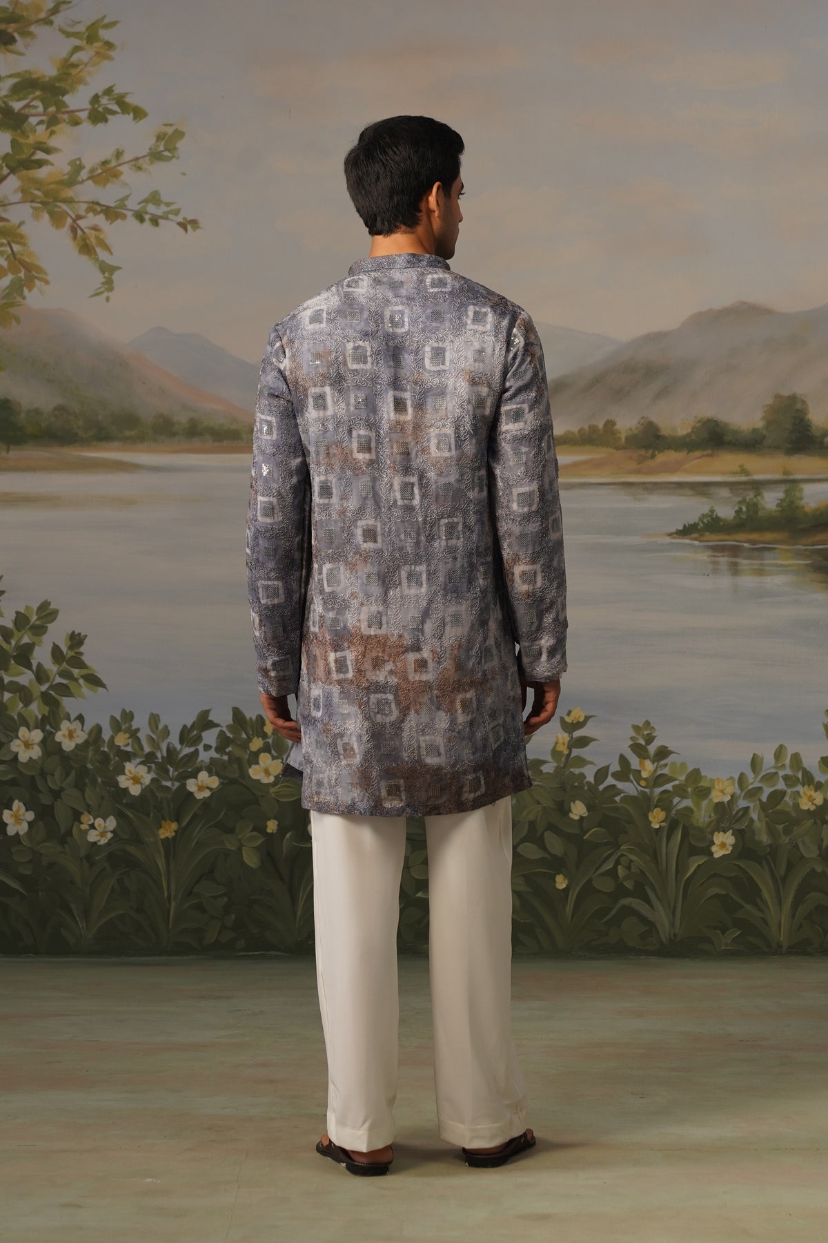 Nehar Grey Hand Batik Embroidered Kurta Set