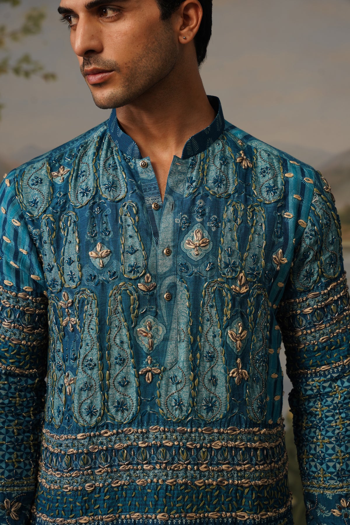Mayur Teal Dhagai Handwork Kurta Set