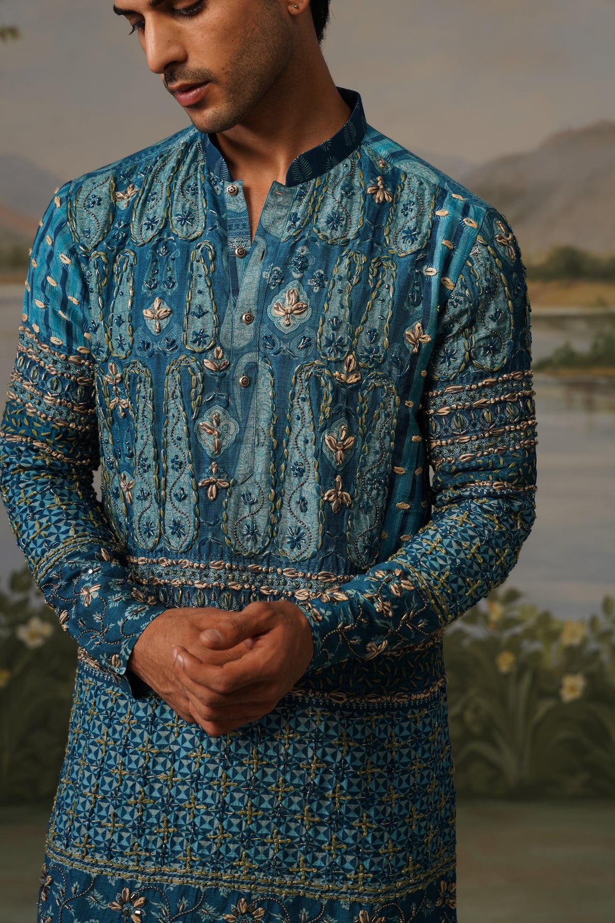 Mayur Teal Dhagai Handwork Kurta Set