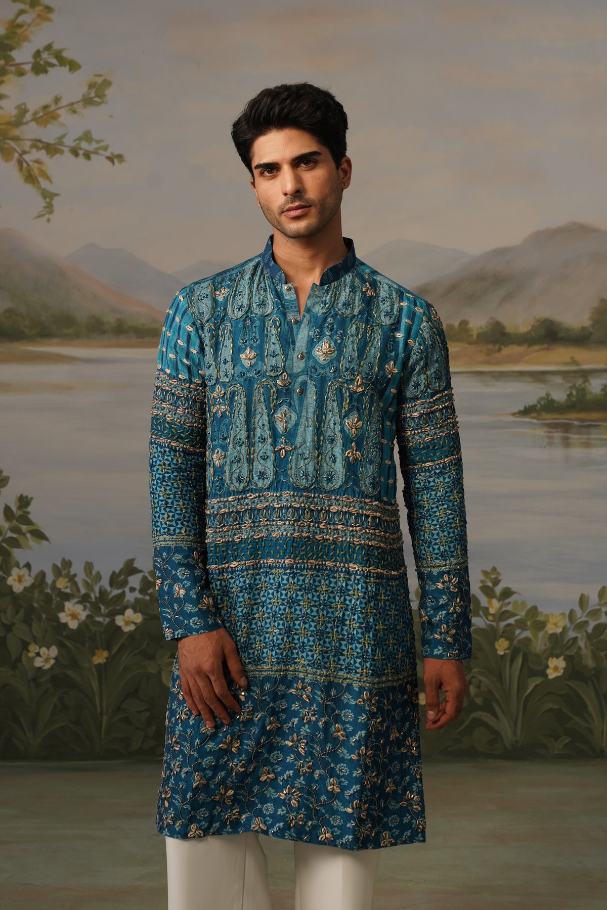 Mayur Teal Dhagai Handwork Kurta Set