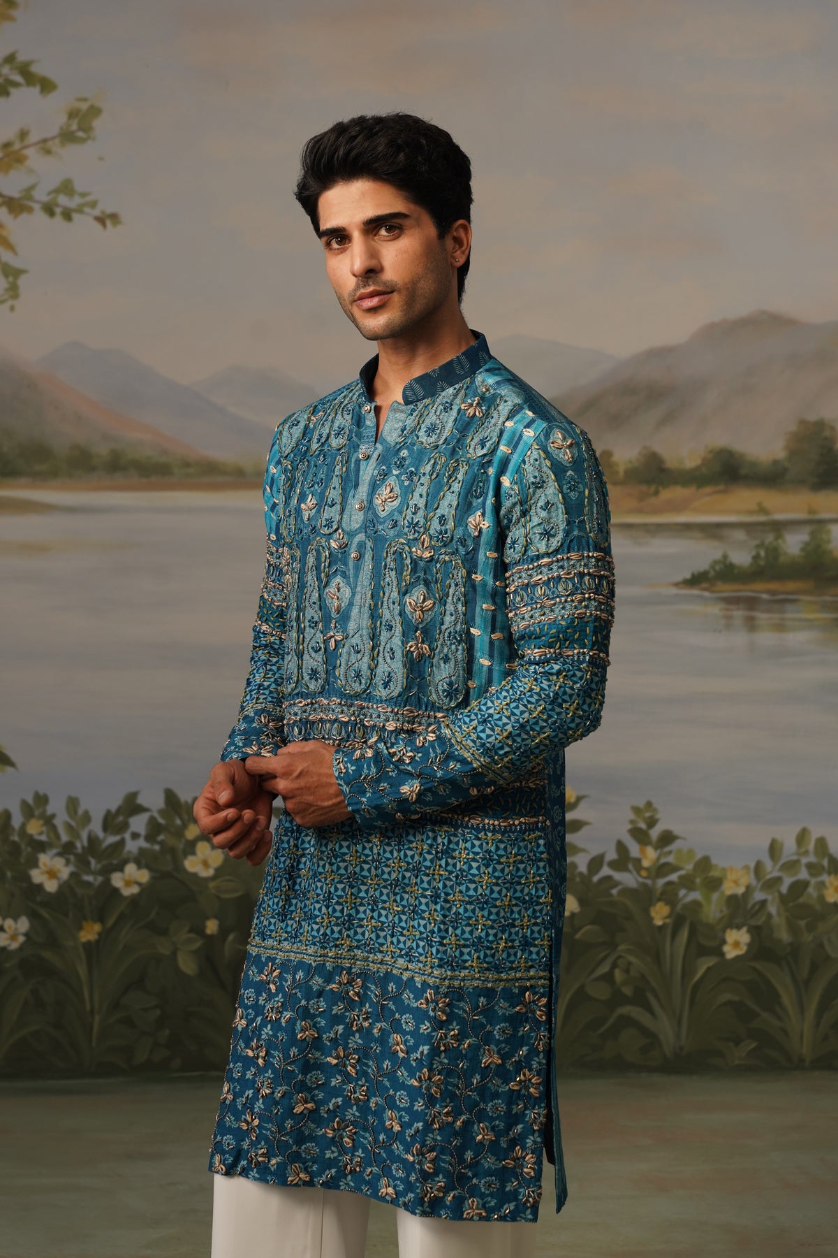 Mayur Teal Dhagai Handwork Kurta Set