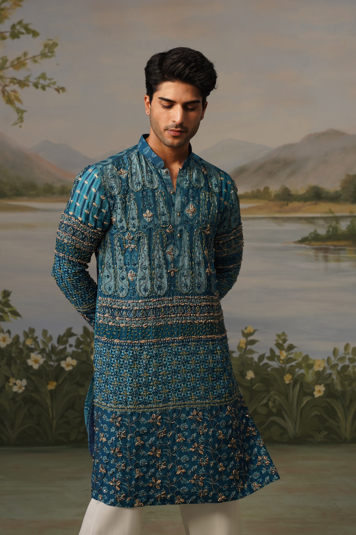 Mayur Teal Dhagai Handwork Kurta Set