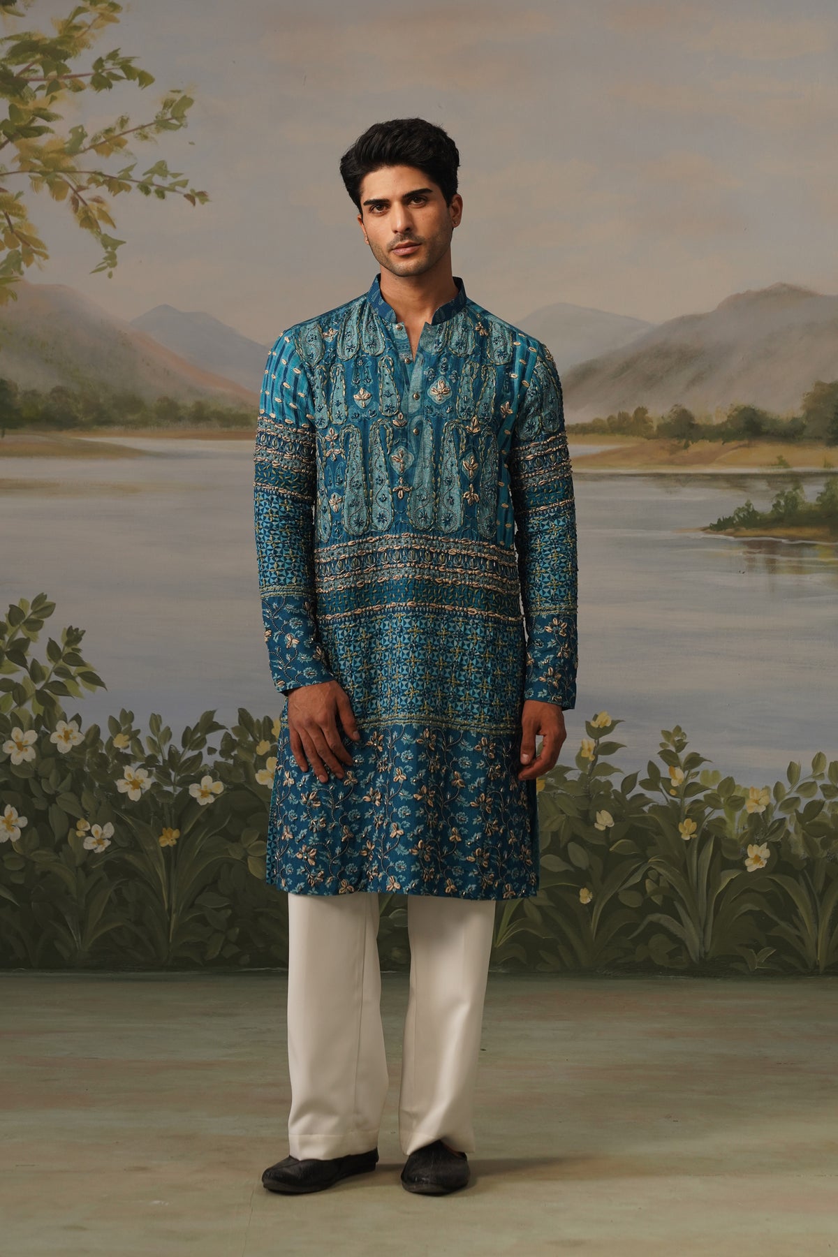 Mayur Teal Dhagai Handwork Kurta Set