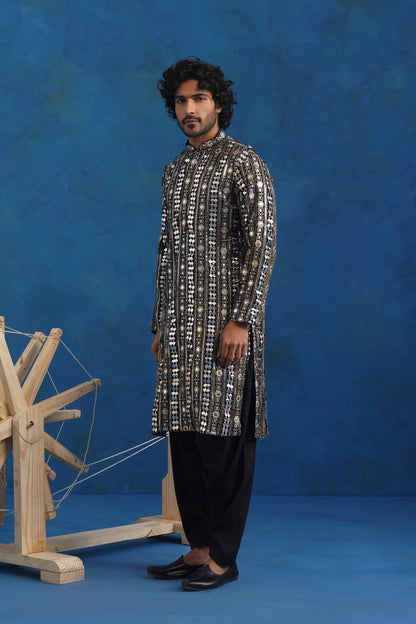 Noir Mirror Sequin Kurta Set with Dupatta