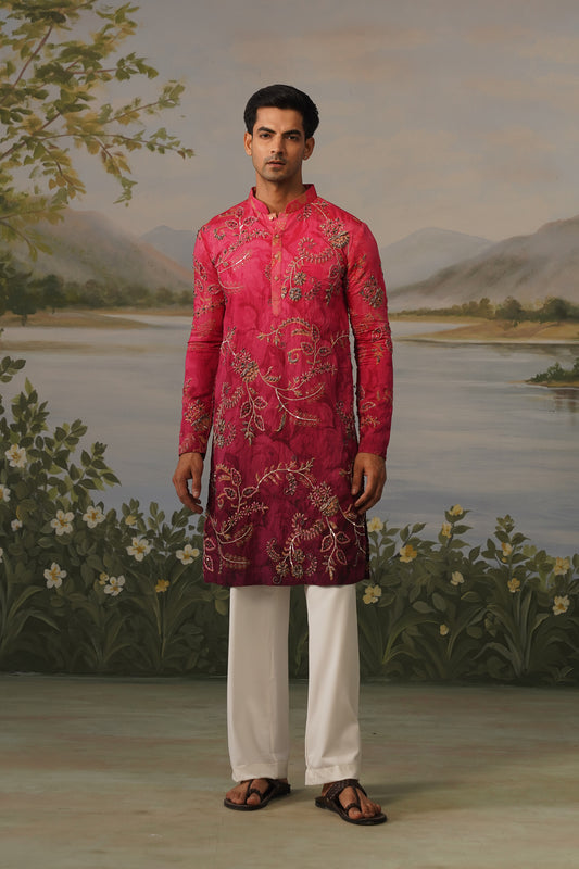 Rani Fuchsia Dhagai Metal Work Kurta Set