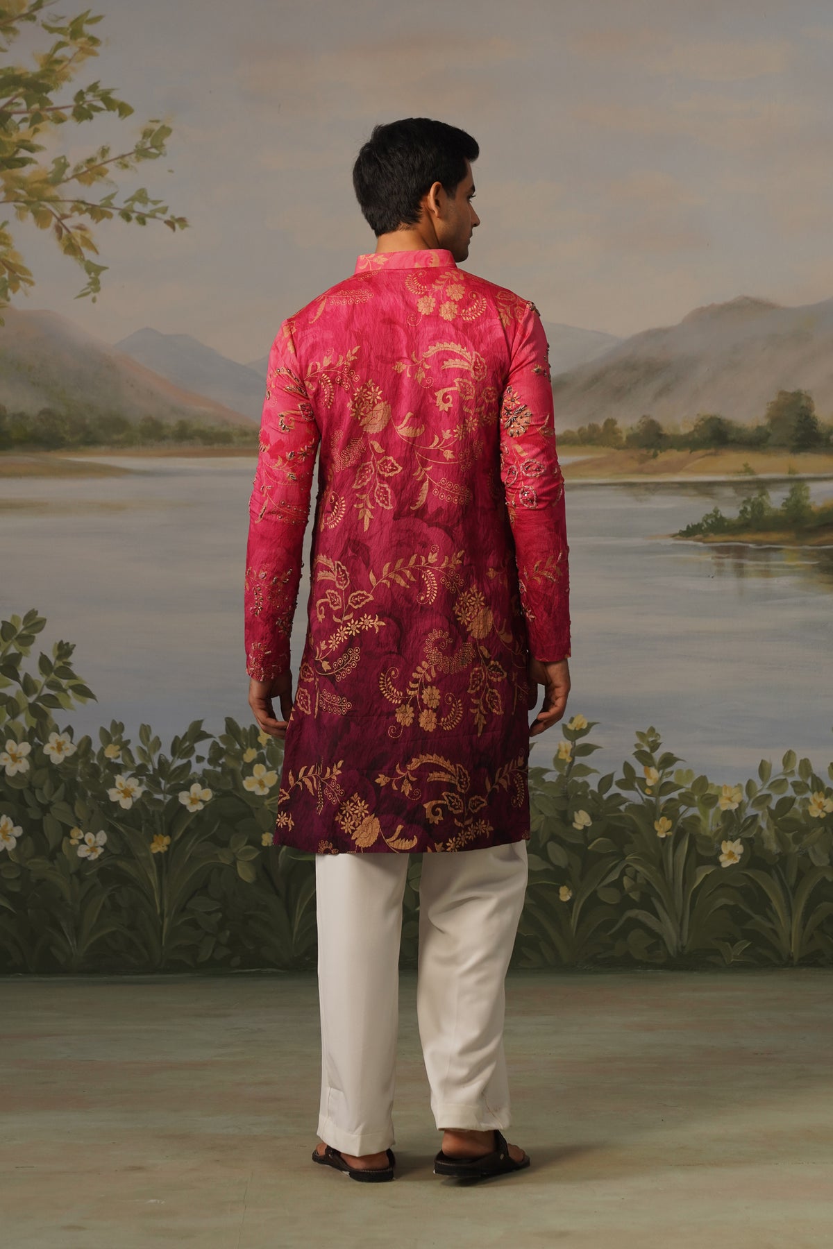 Rani Fuchsia Dhagai Metal Work Kurta Set