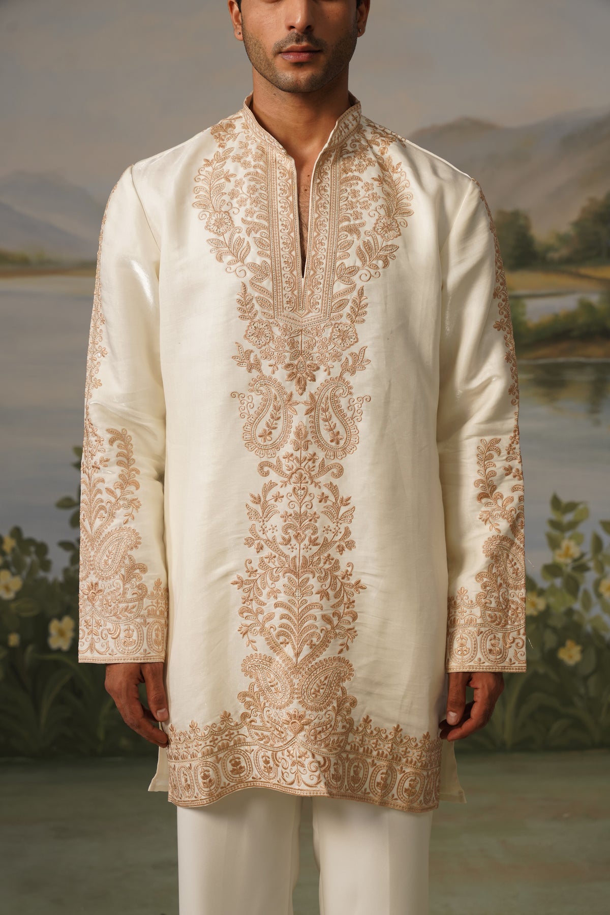 Nawab Ivory Threadwork Kurta Set