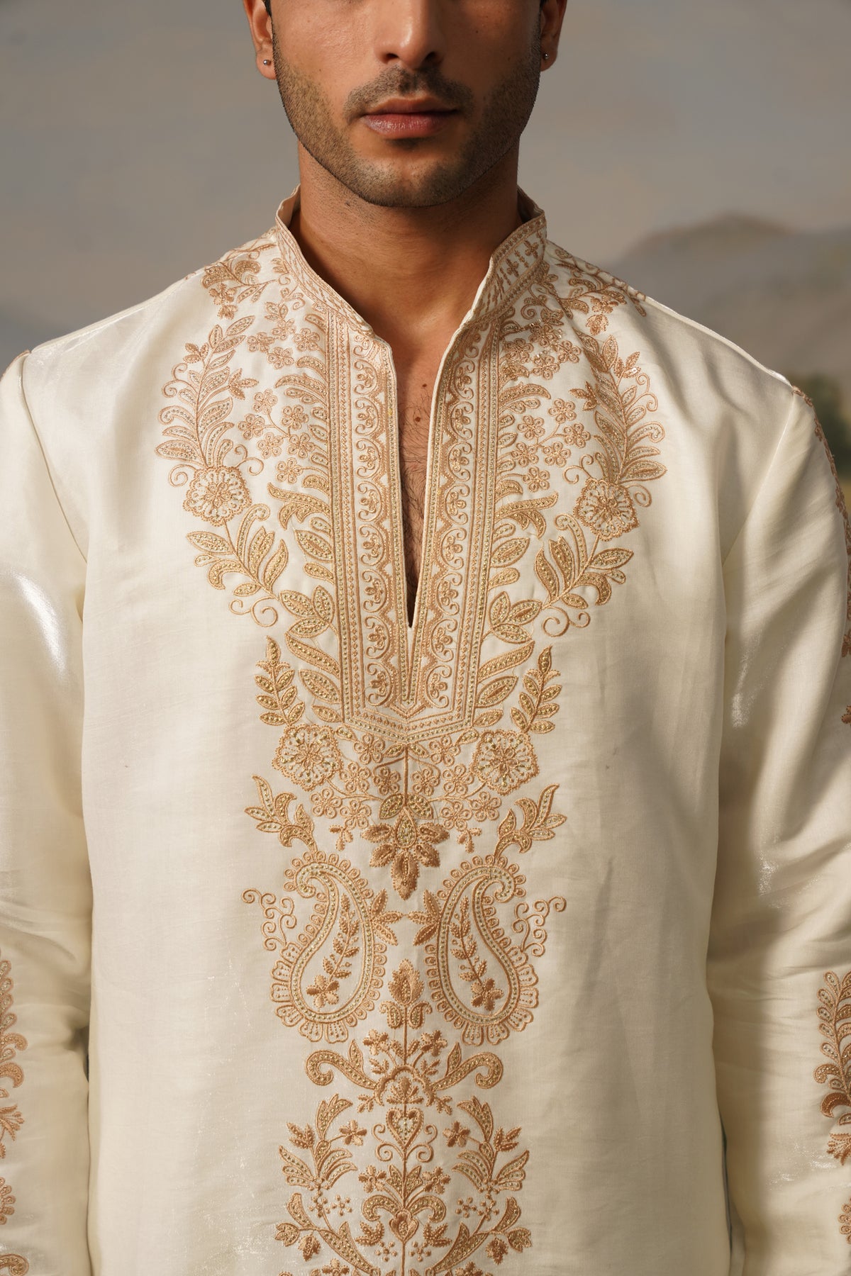 Nawab Ivory Threadwork Kurta Set
