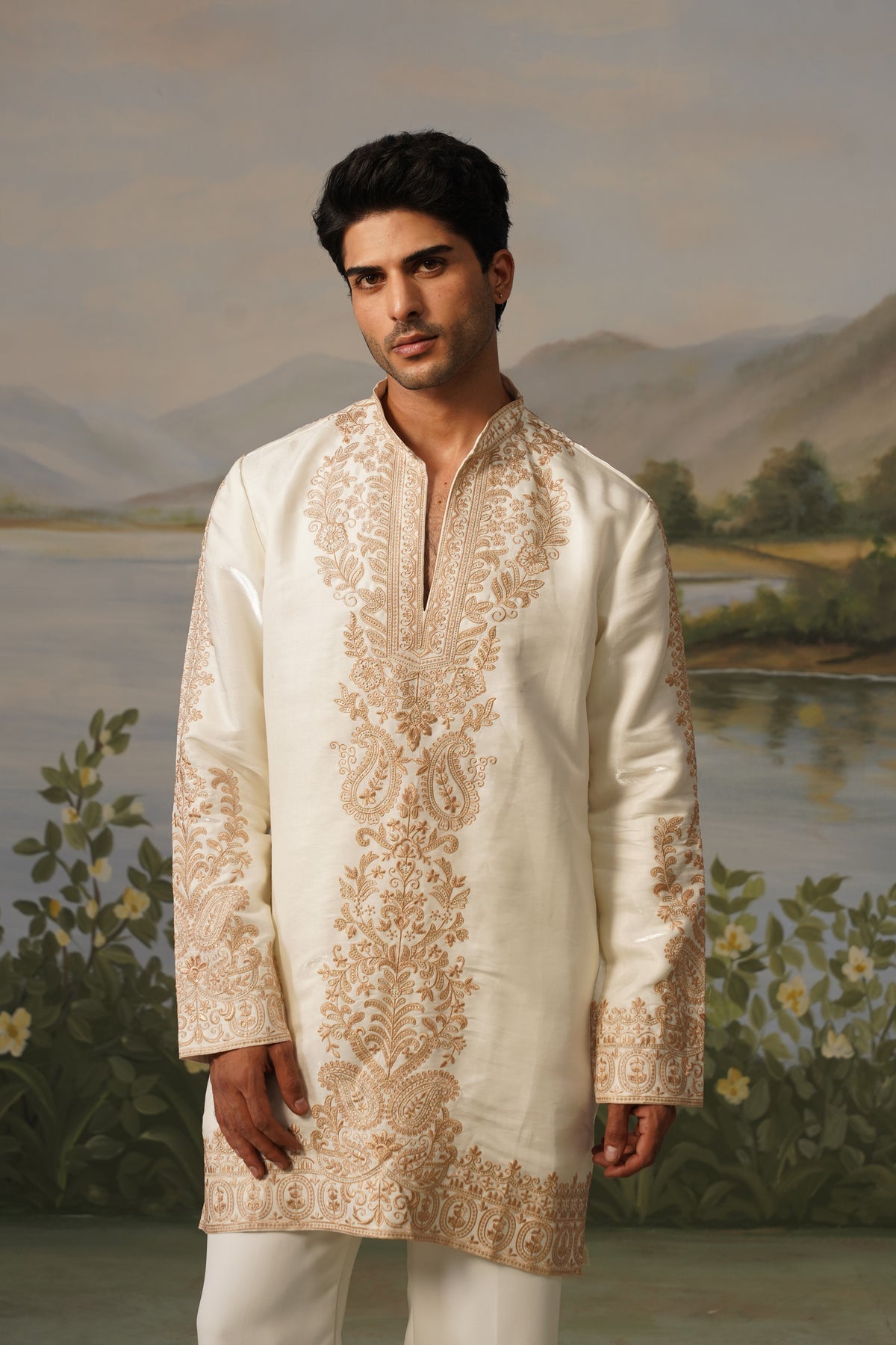 Nawab Ivory Threadwork Kurta Set