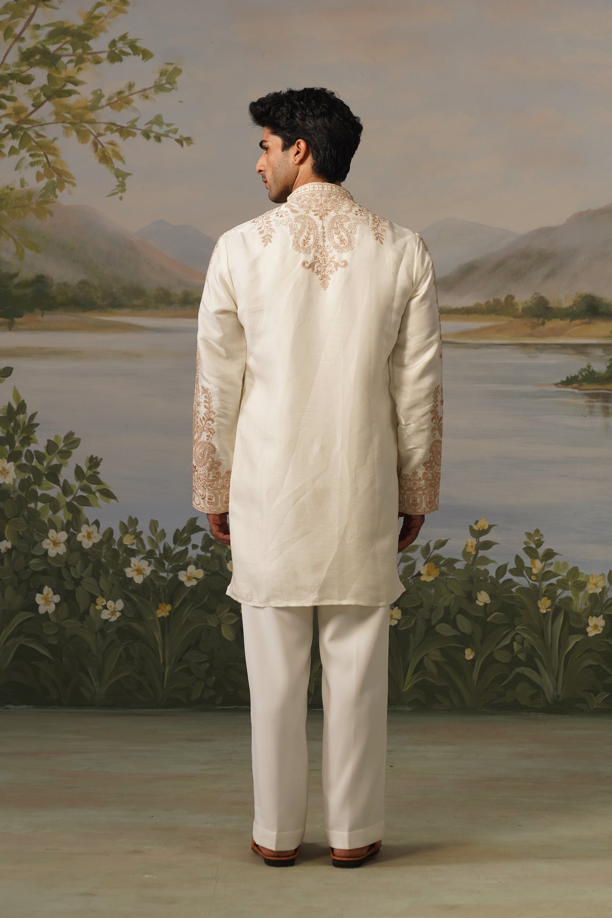 Nawab Ivory Threadwork Kurta Set