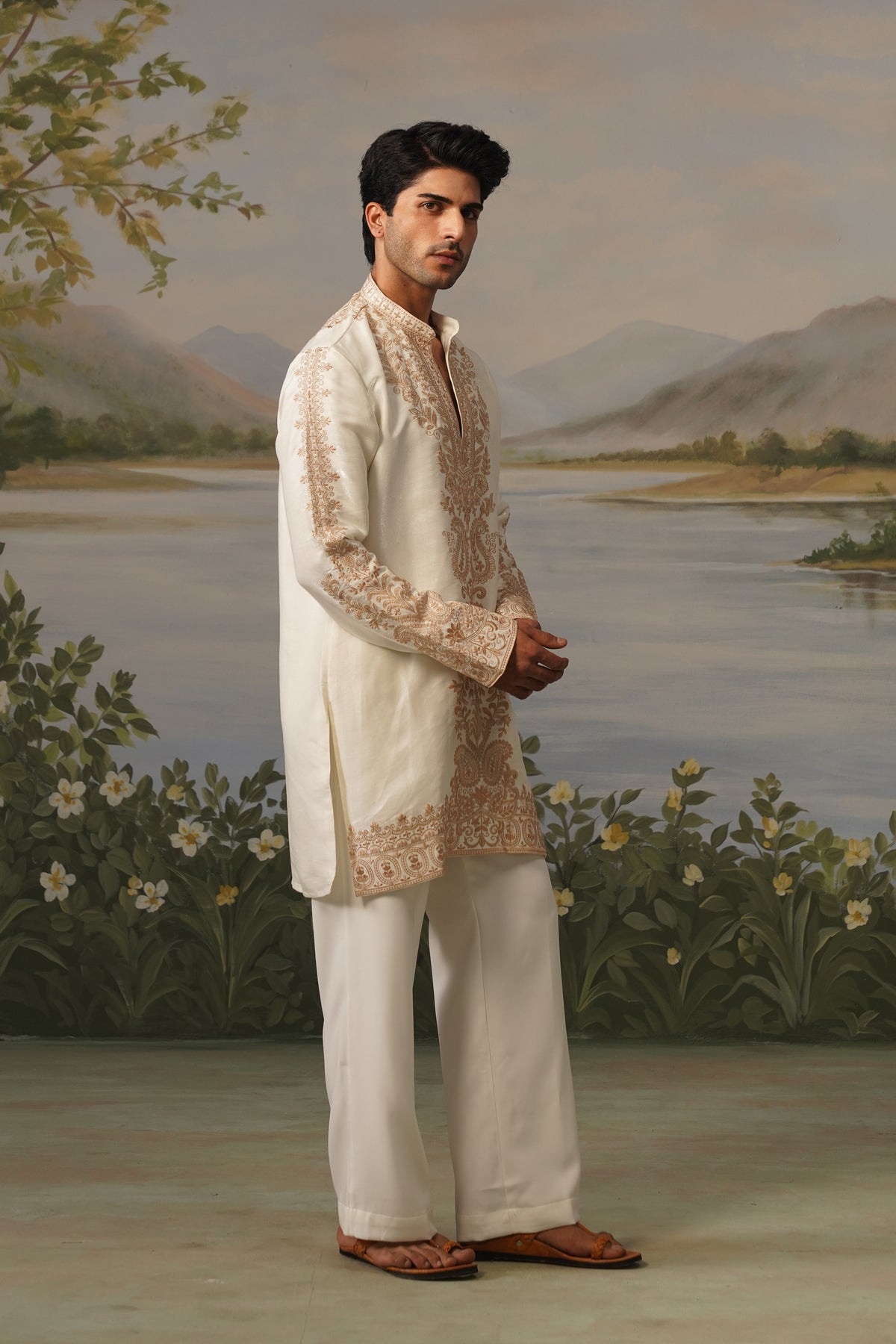 Nawab Ivory Threadwork Kurta Set