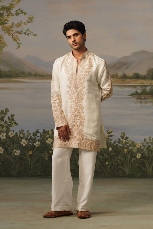 Nawab Ivory Threadwork Kurta Set