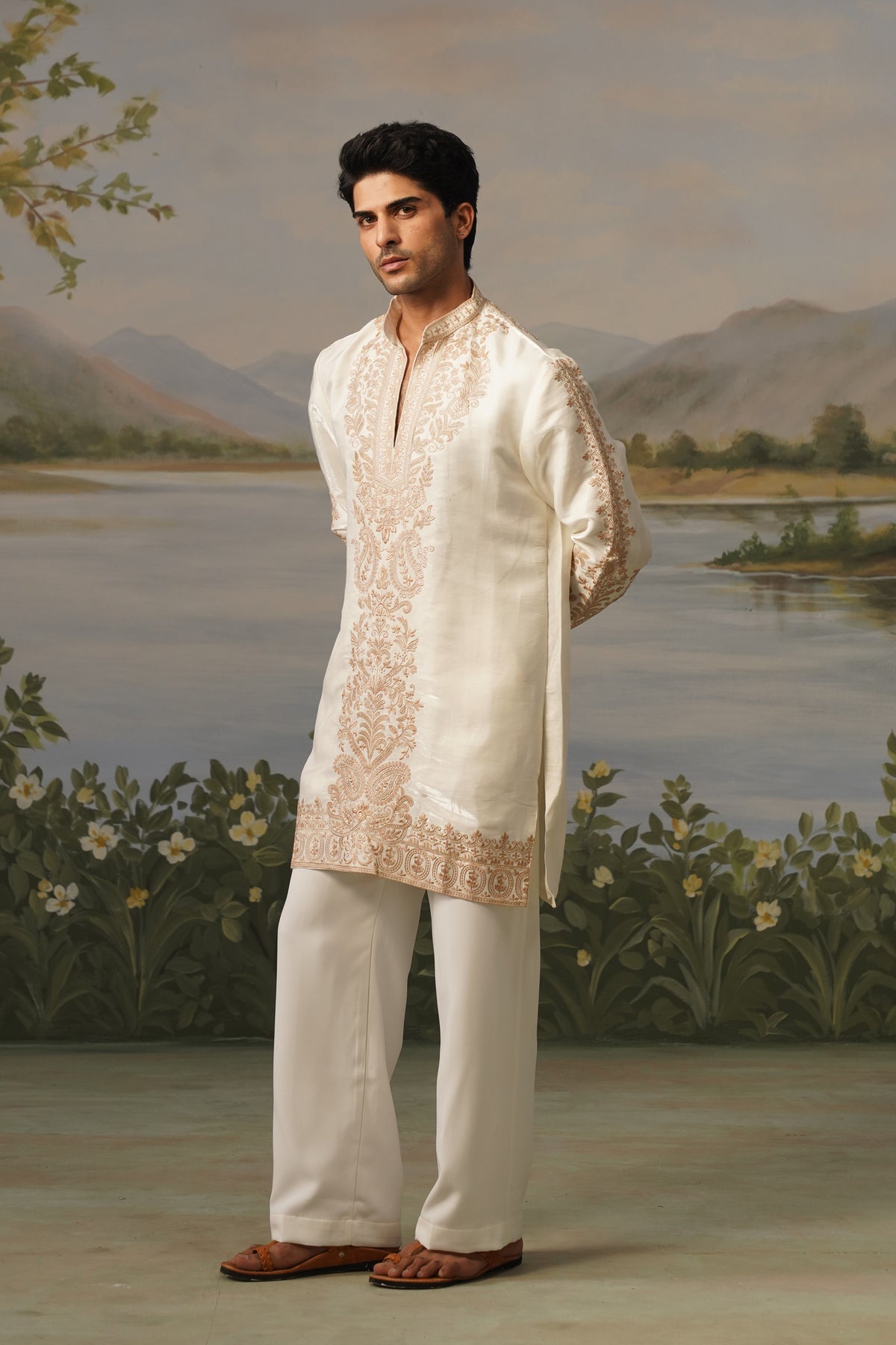 Nawab Ivory Threadwork Kurta Set