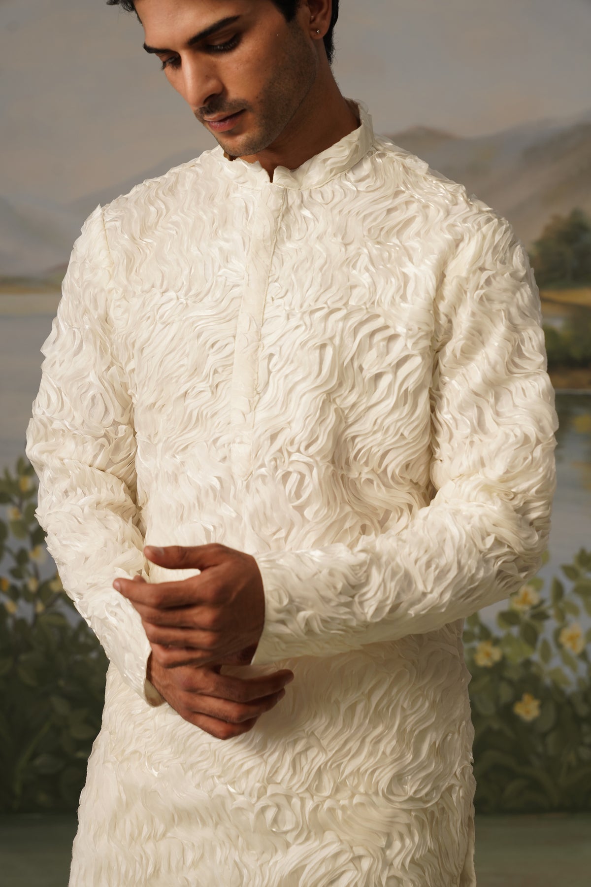 Parcham Ivory Ribbon Stitch Embroidered Kurta Set